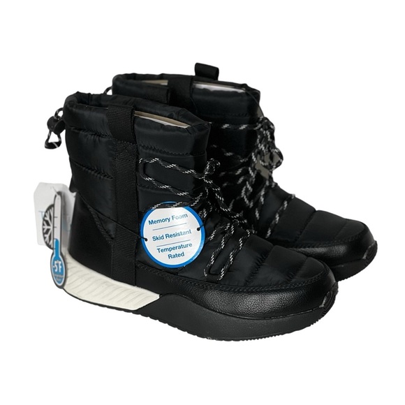 Time and Tru Women's Size 7 Winter Boots black white Puffy Drawstring New - Picture 10 of 11